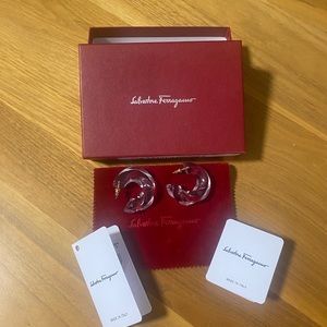 New Ferragamo Hoop Earrings Plexi/Clear w/Box